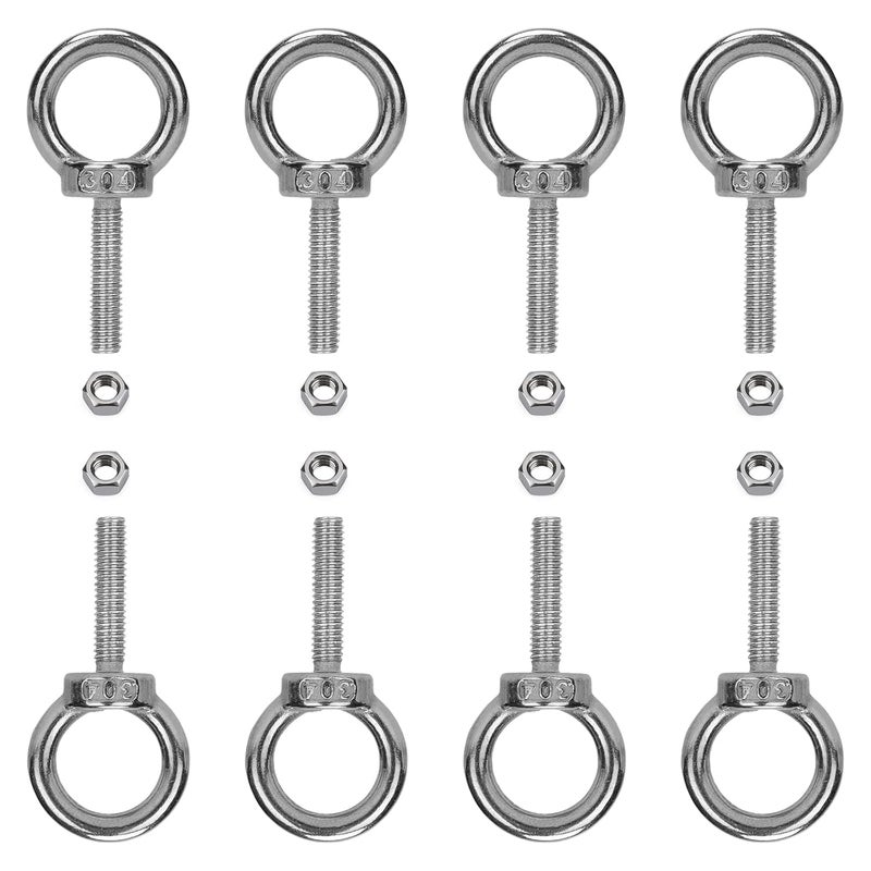 Vmuter 8 Pack M6 Stainless Steel Eye Bolts with Nuts 1" Thread Length, Eyebolts for DIY, Furniture, Swing, and Outdoor Use M6 x 25 - Image 1